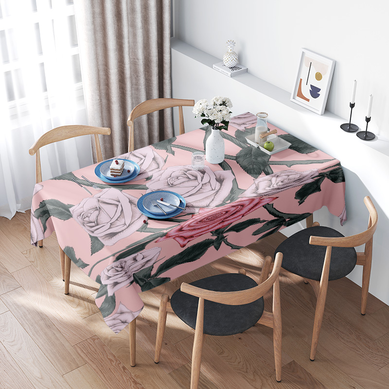 Home Textiles Com - Pink Floral Tablecloth with Pink Roses