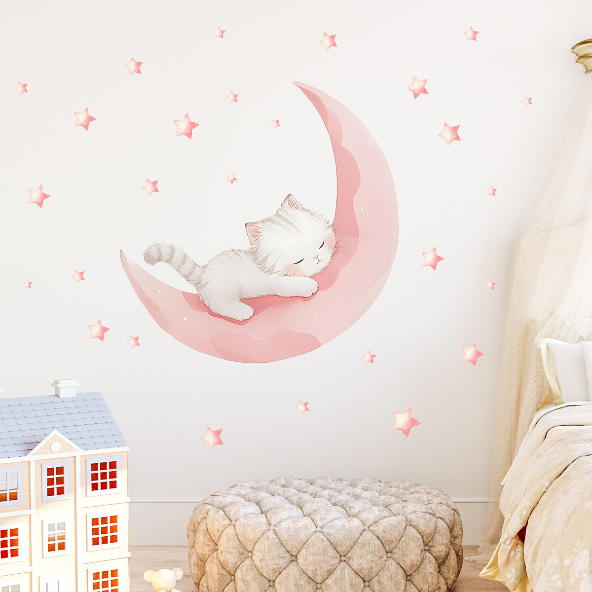 Cartoon Pink Moon Cute Cat Sle - Xt Home Textiles 评论和价格